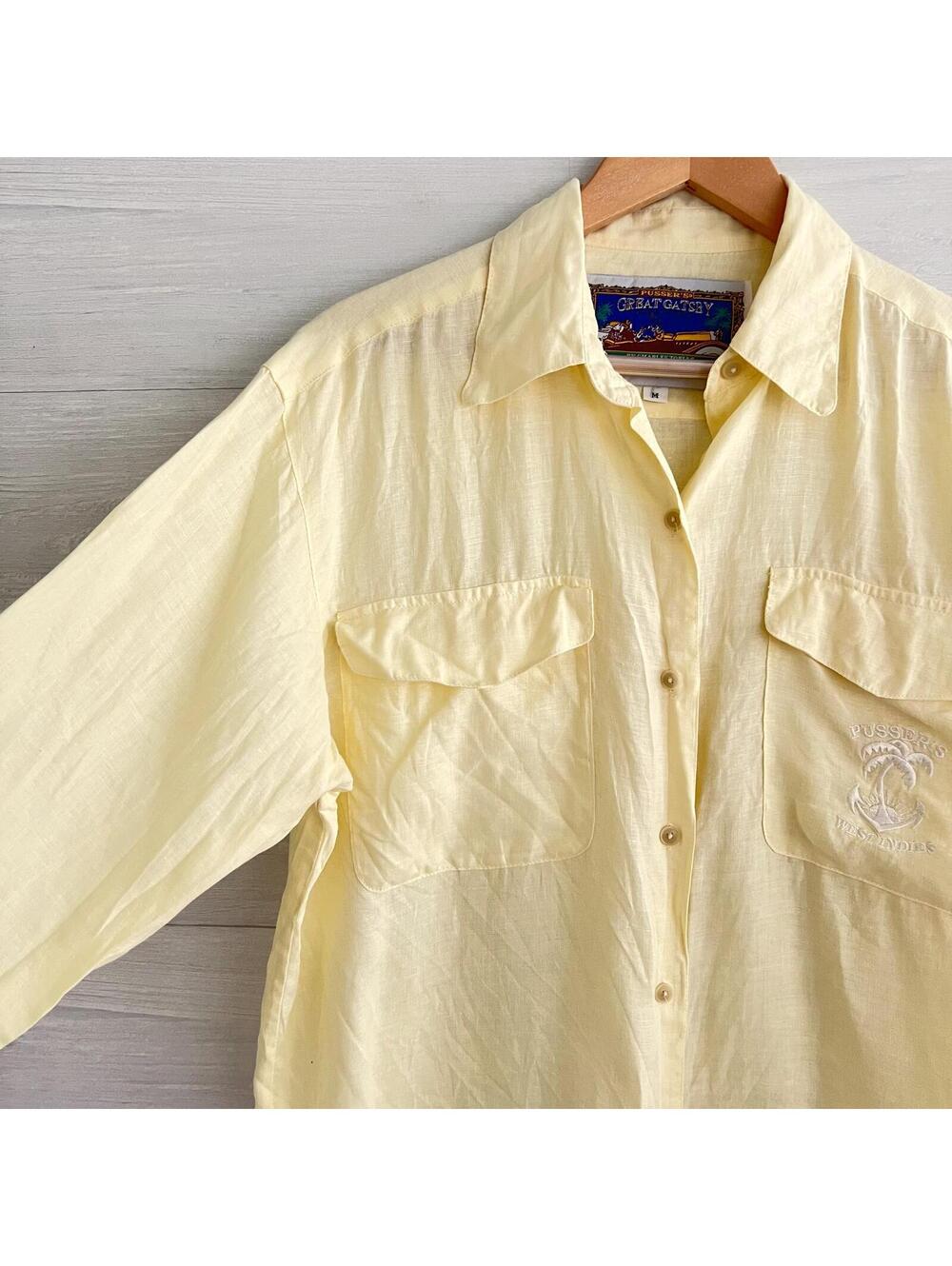 Vintage Pusser’s West Indies Linen Shirt M Yellow Button Up Embroidered Pocket - Picture 3 of 6
